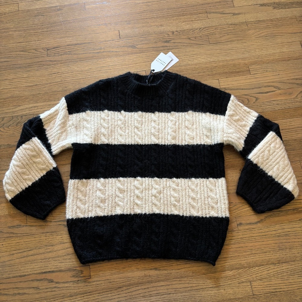 English Factory Endless Rose Striped Cable Knit Sweater Black White Small NWT - Picture 4 of 8